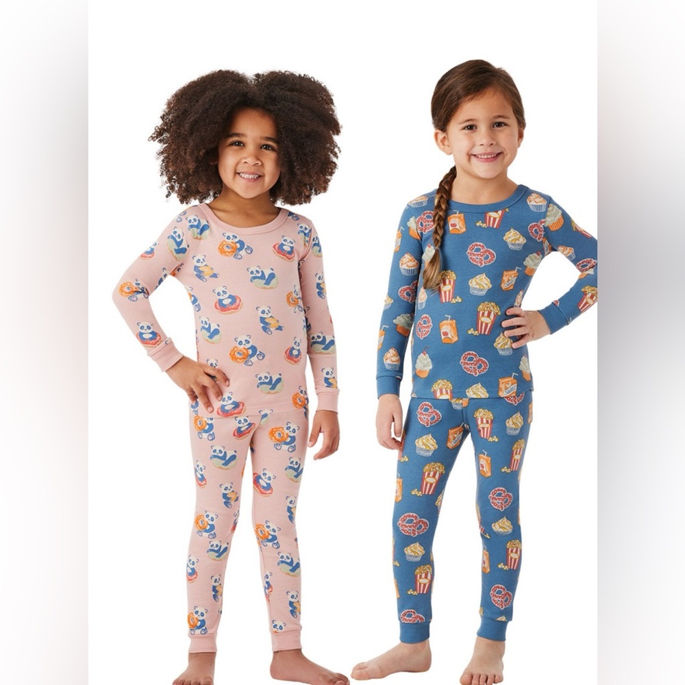 Toddler Girls 4 Piece 100% Organic Cotton Pajamas 2 Shirts & 2 Pants Size 3T